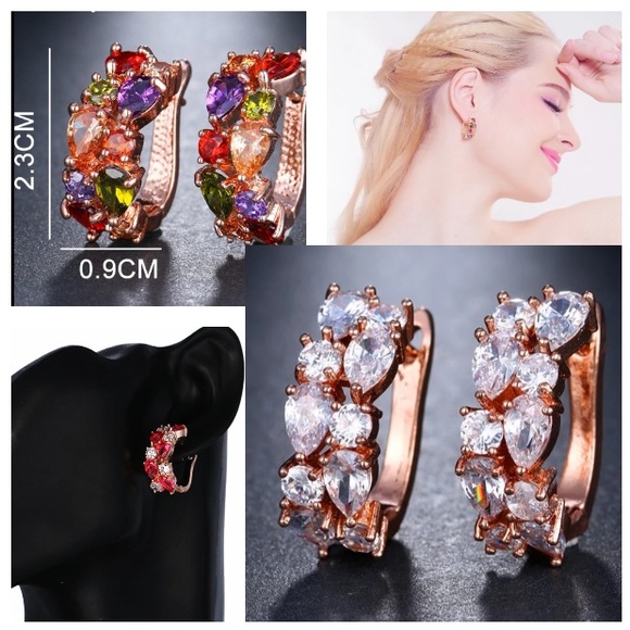 NEW!💙💎ROSE💗GOLDEN💛WHITE CZ HOOP!💎💙SO PRETTY! - Picture 3 of 8